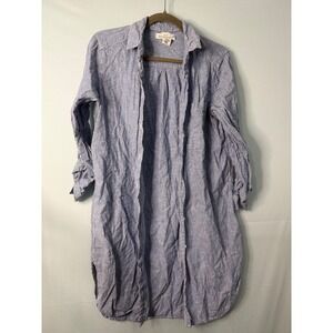 LOGG by H&M Striped Linen Blend Tunic ShirtDress Blue White Roll Tab Sleeves MED